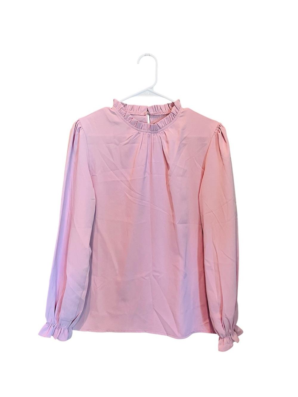 LYANER Women's Frill Mock Neck Flounce Long Sleeve Solid Blouse